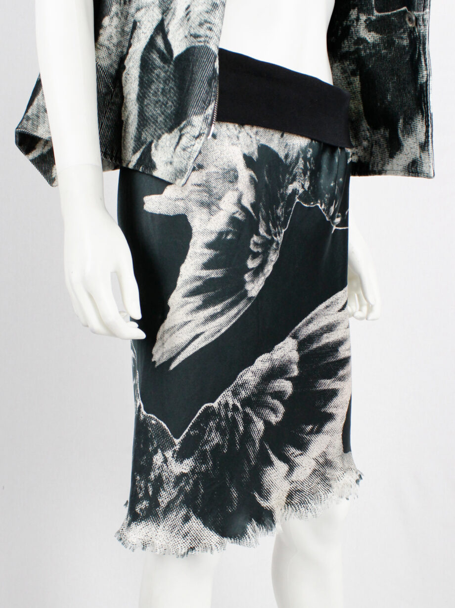 Ann Demeulemeester black and white bird printed skirt with frayed finish spring 2010 (10)