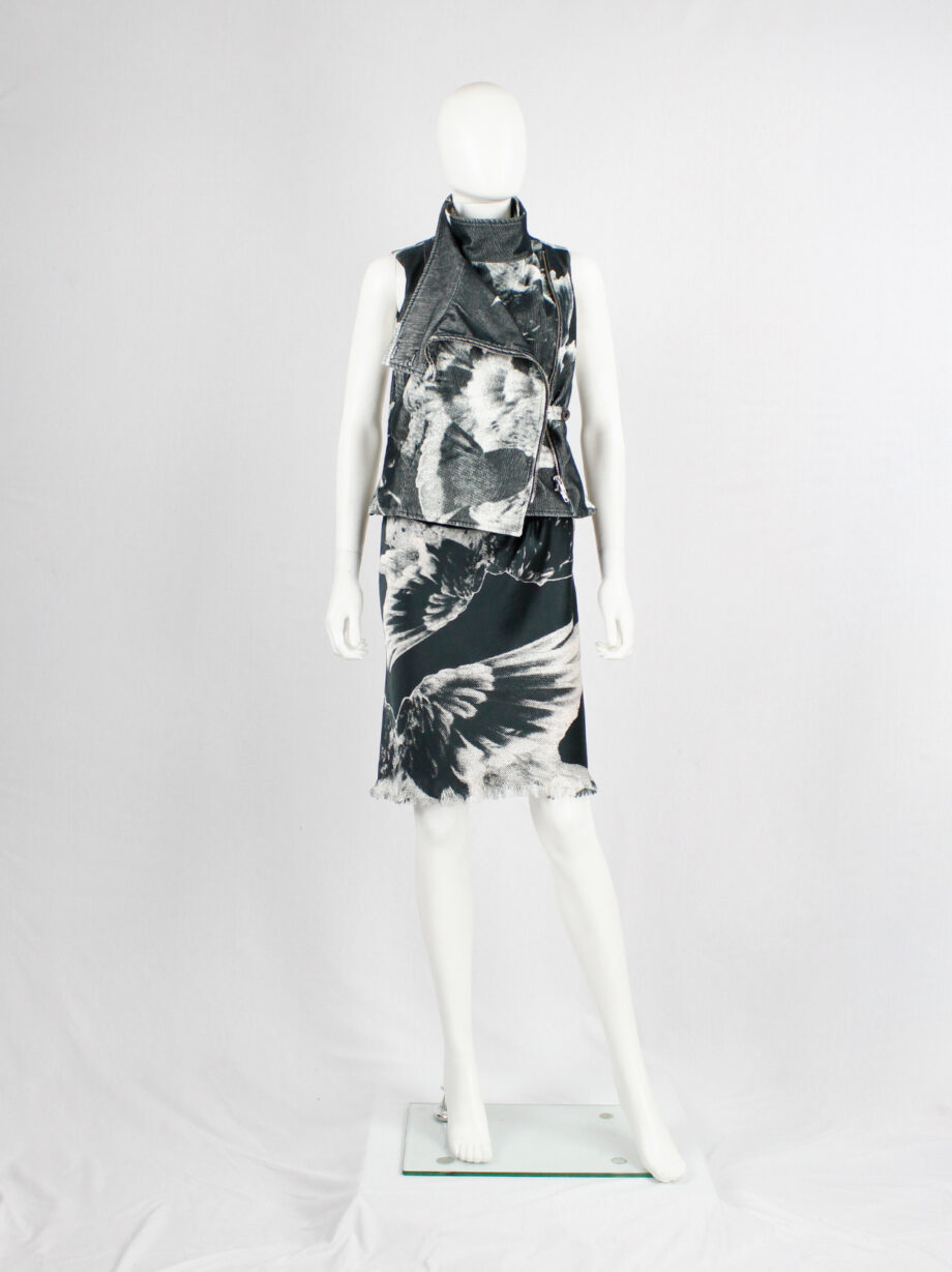 Ann Demeulemeester black and white bird printed skirt with frayed finish spring 2010 (13)