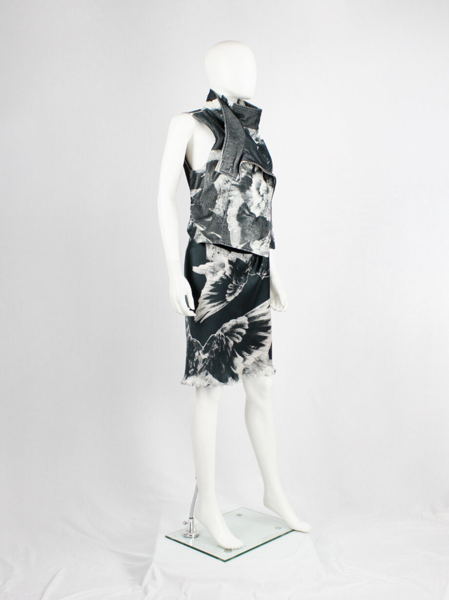 Ann Demeulemeester black and white bird printed skirt with frayed finish spring 2010 (14)