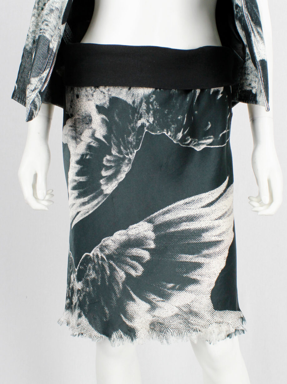 Ann Demeulemeester black and white bird printed skirt with frayed finish spring 2010 (6)