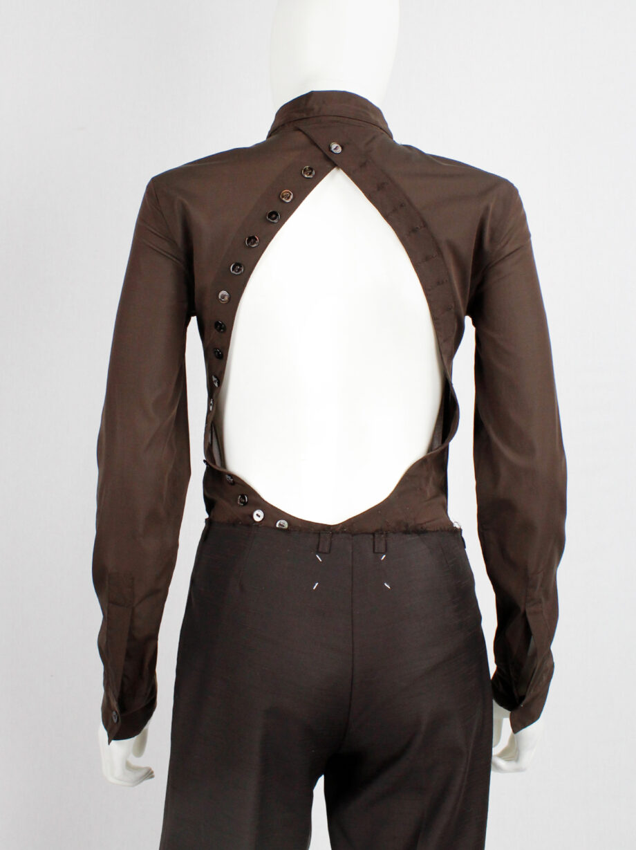 Dirk Bikkembergs brown bodysuit shirt with open back and rows of buttons (11)