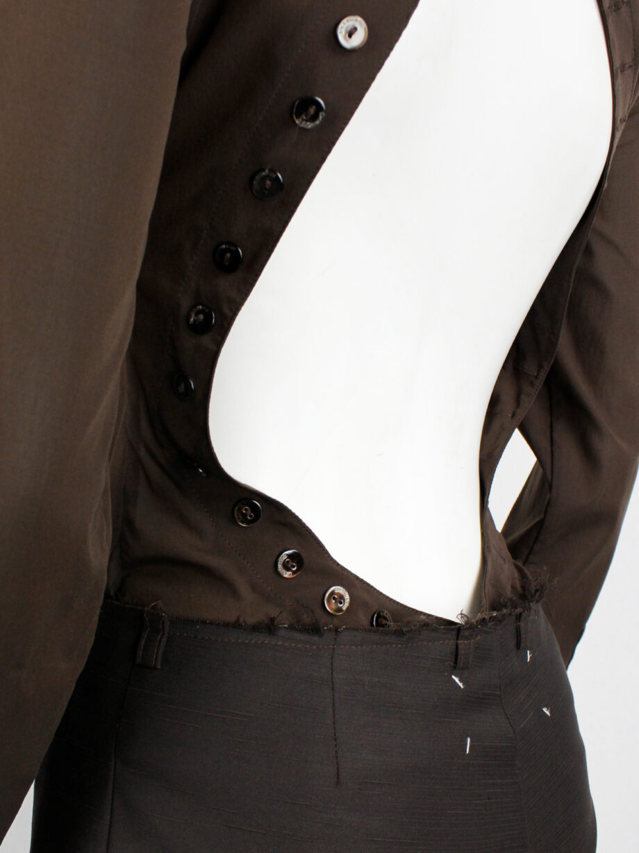 Dirk Bikkembergs brown bodysuit shirt with open back and rows of buttons (15)