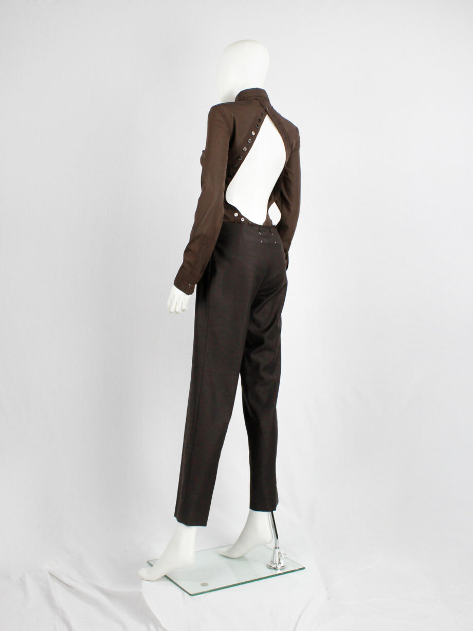 Dirk Bikkembergs brown bodysuit shirt with open back and rows of buttons (2)