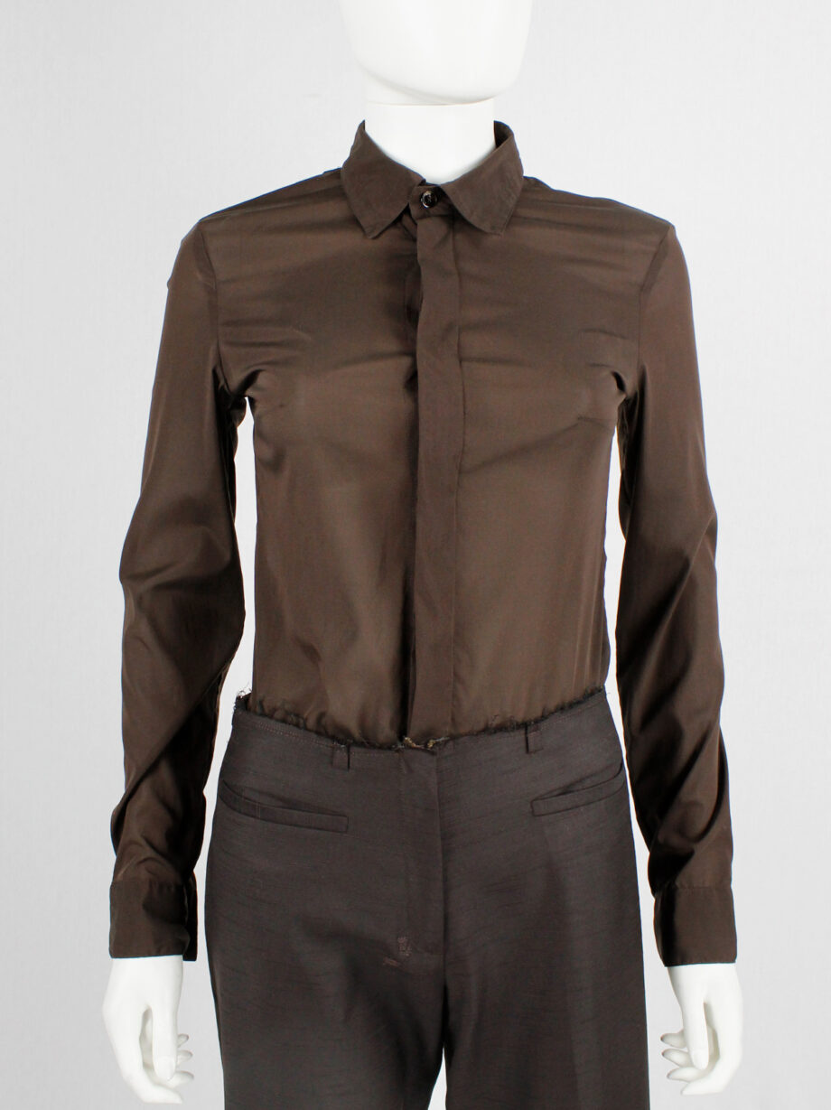 Dirk Bikkembergs brown bodysuit shirt with open back and rows of buttons (6)