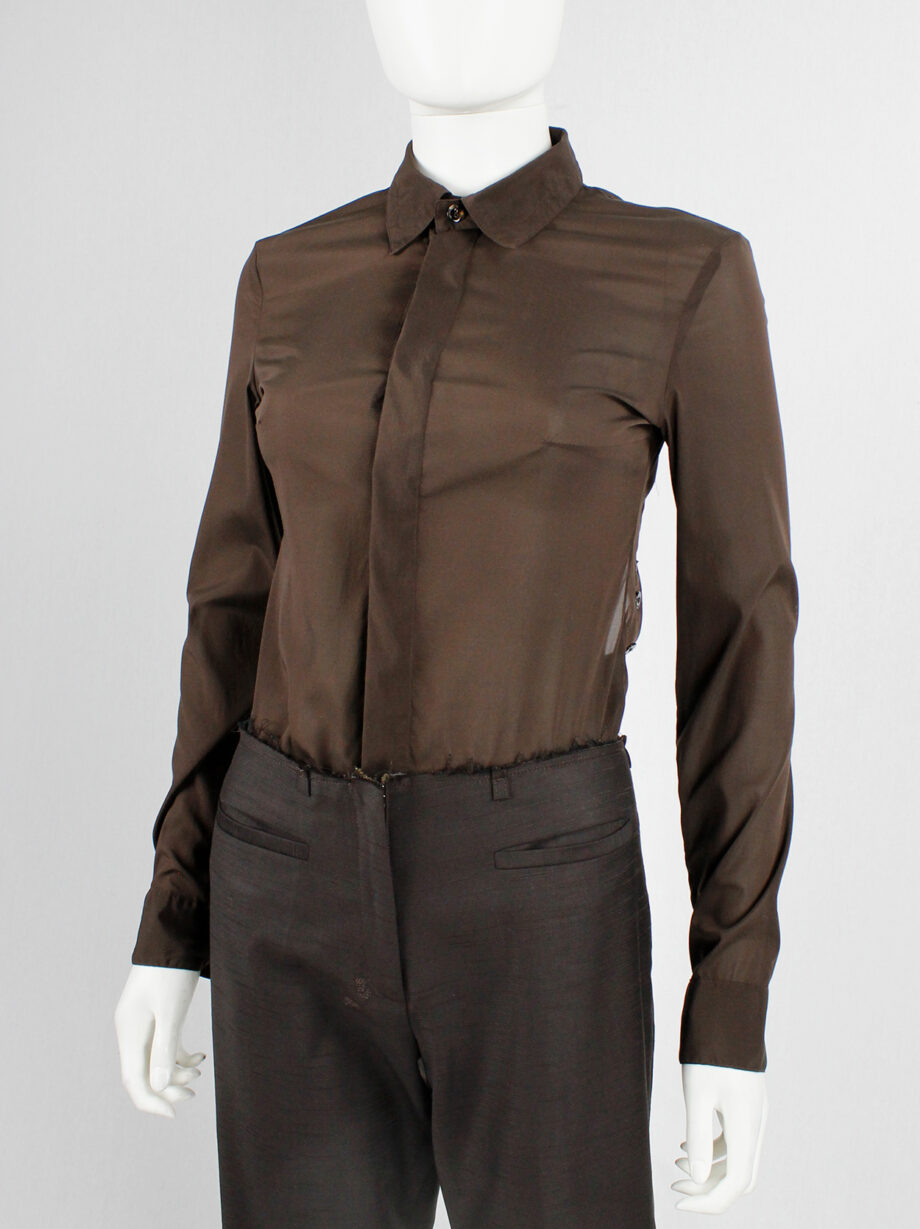 Dirk Bikkembergs brown bodysuit shirt with open back and rows of buttons (7)