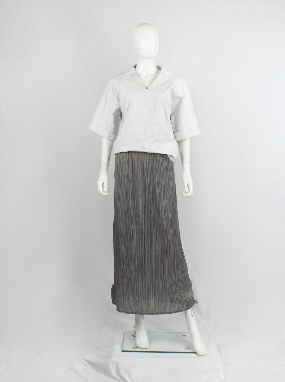 Issey Miyake Pleats Please grey maxi skirt that is scrunched up by drawstrings (1)