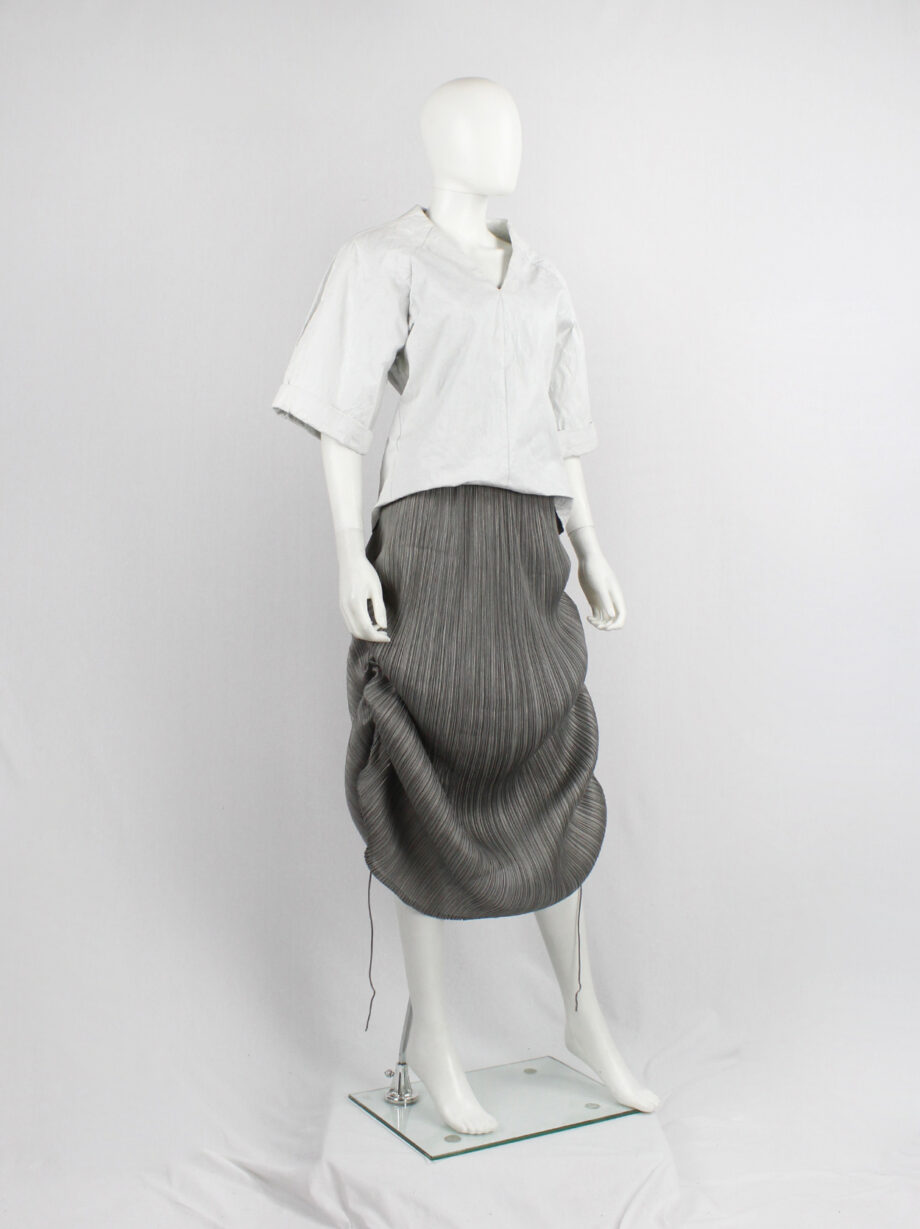 Issey Miyake Pleats Please grey maxi skirt that is scrunched up by drawstrings (10)
