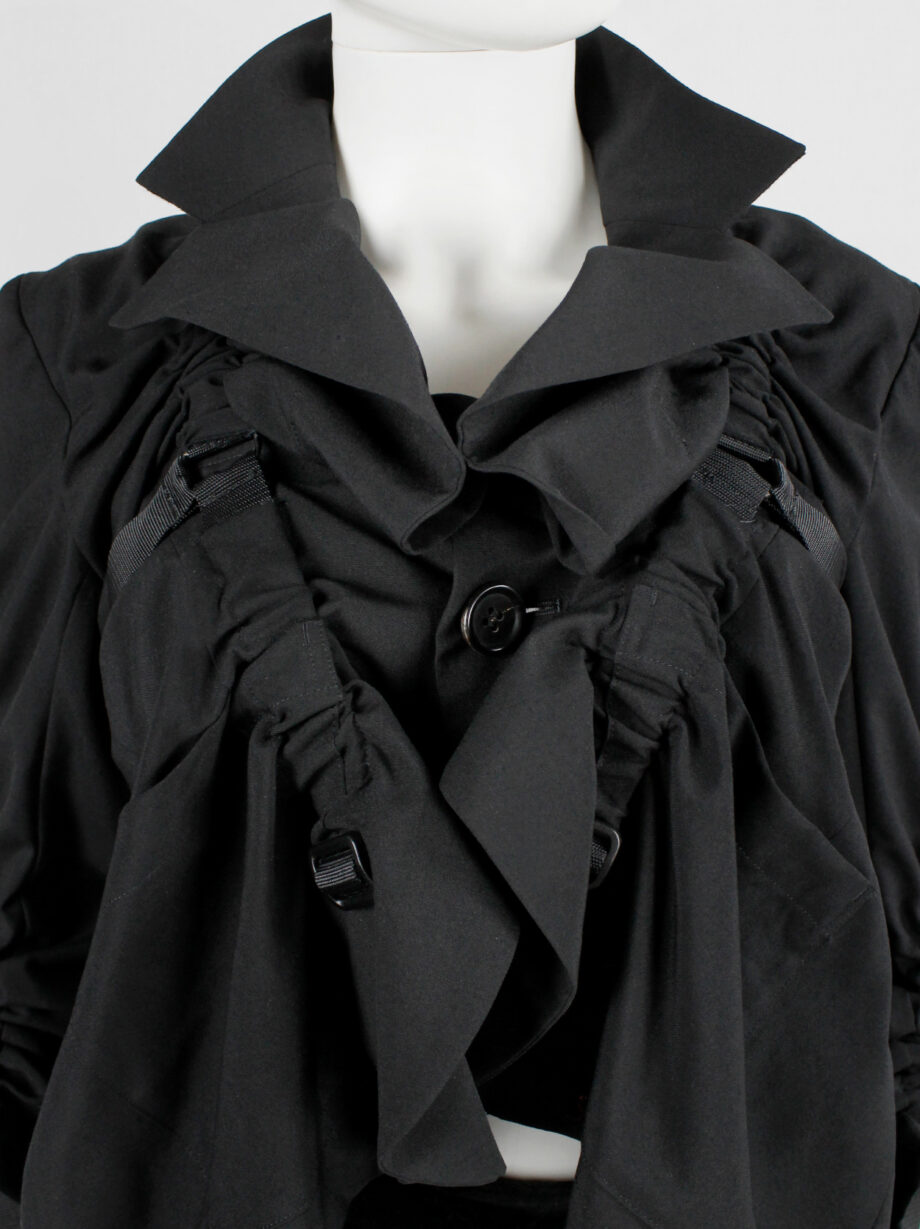 Junya Watanabe black parachute jacket with harness straps and open back spring 2003 (6)