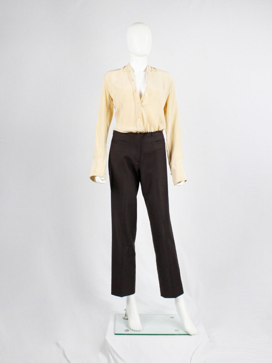 Maison Martin Margiela brown trousers with frayed cut off waist 2002 2004 (10)