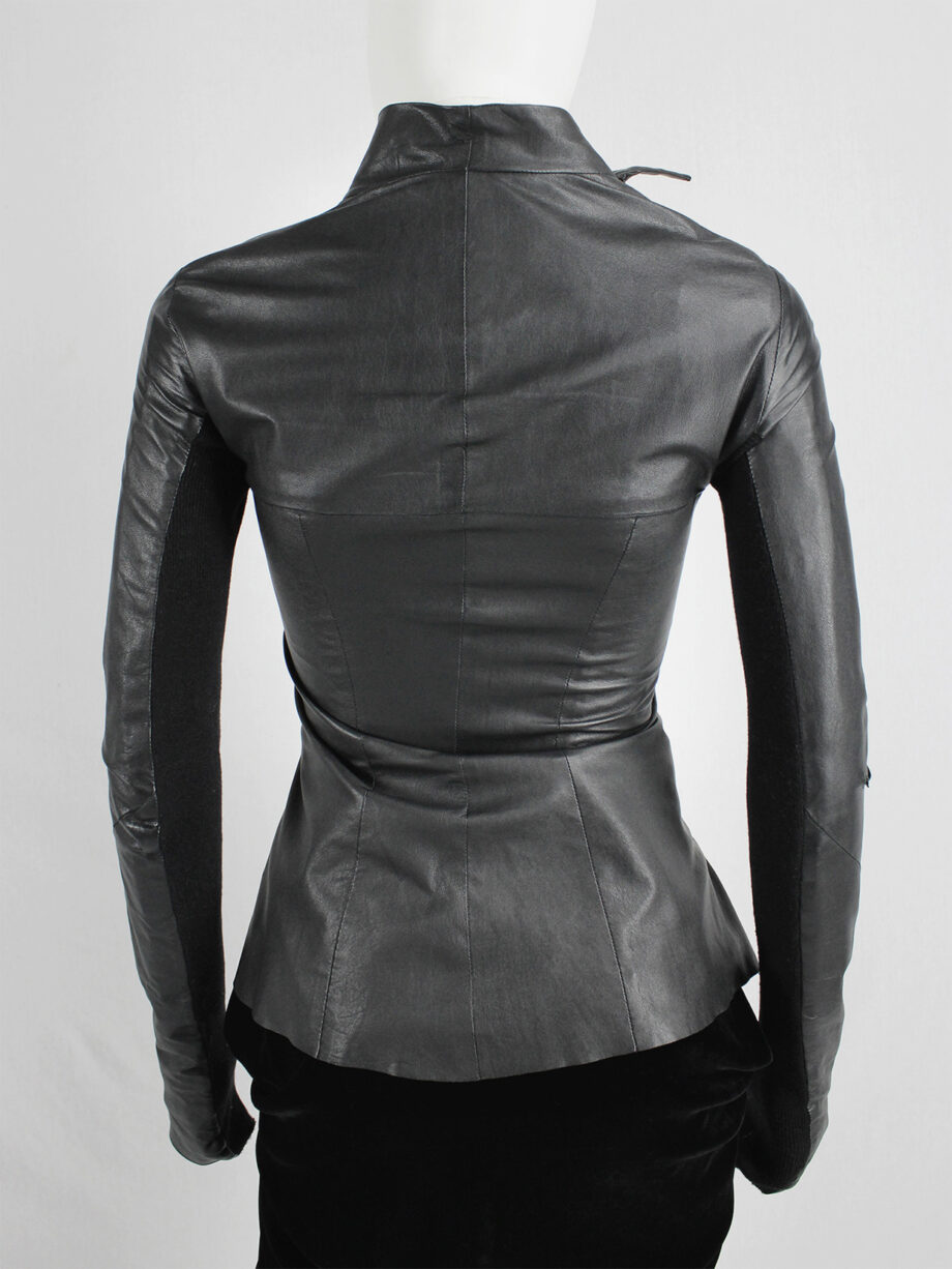 Rick Owens GLEAM black asymmetric leather jacket with high standing neckline fall 2010 (12)