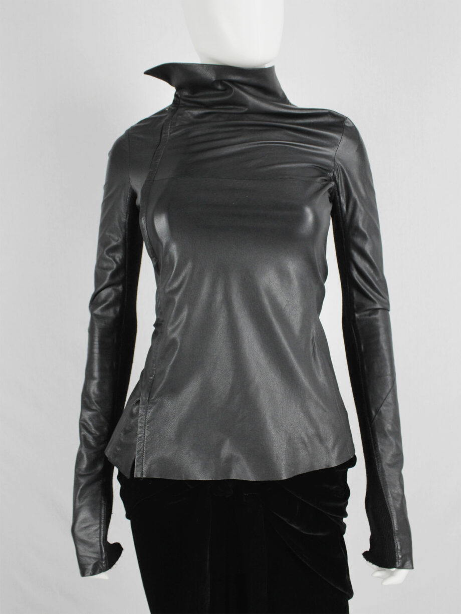 Rick Owens GLEAM black asymmetric leather jacket with high standing neckline fall 2010 (7)