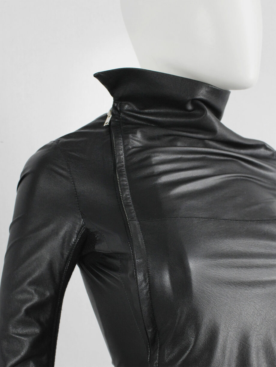 Rick Owens GLEAM black asymmetric leather jacket with high standing neckline fall 2010 (9)