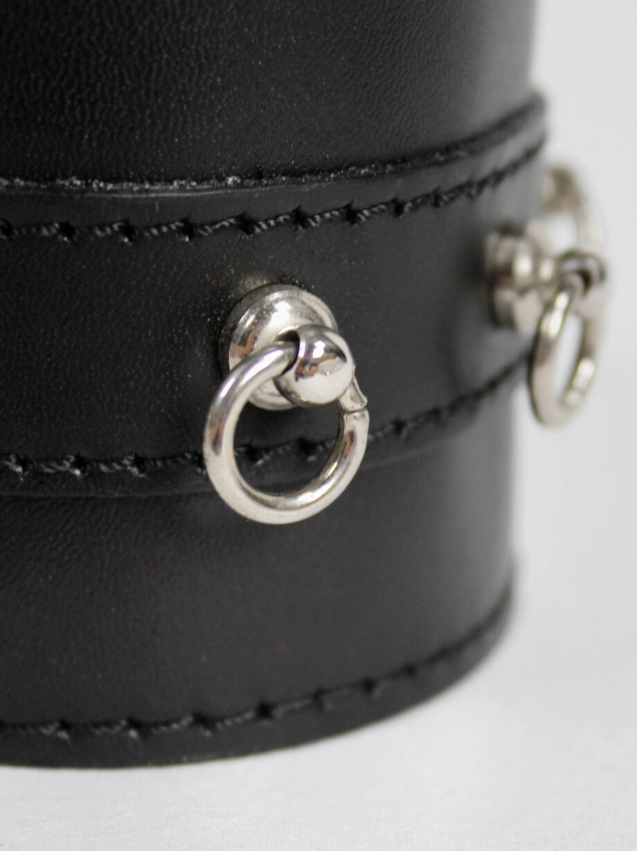 Xavier Delcour black leather bondage bracelet with silver rings (10)