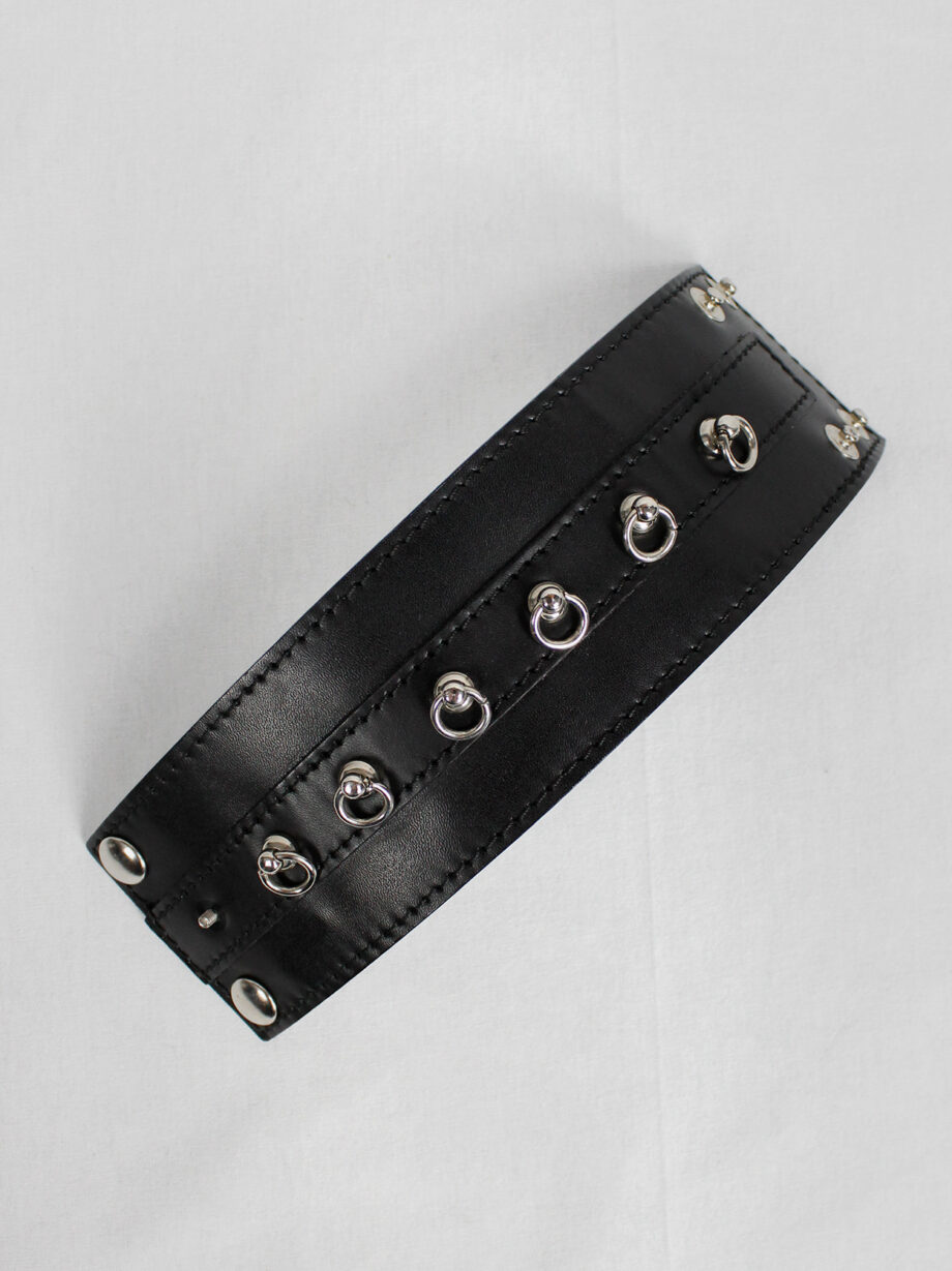 Xavier Delcour black leather bondage bracelet with silver rings (2)