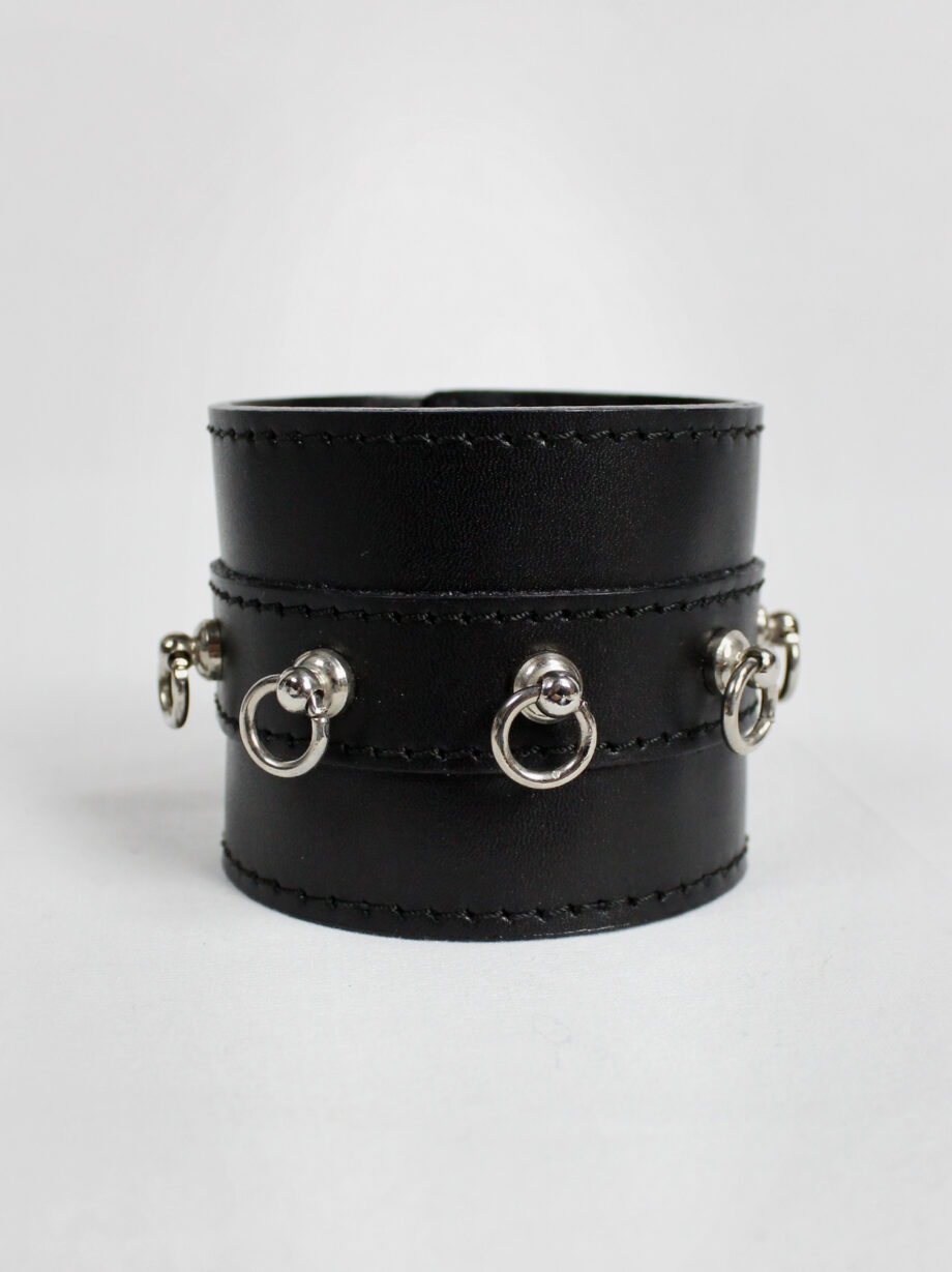 Xavier Delcour black leather bondage bracelet with silver rings (6)