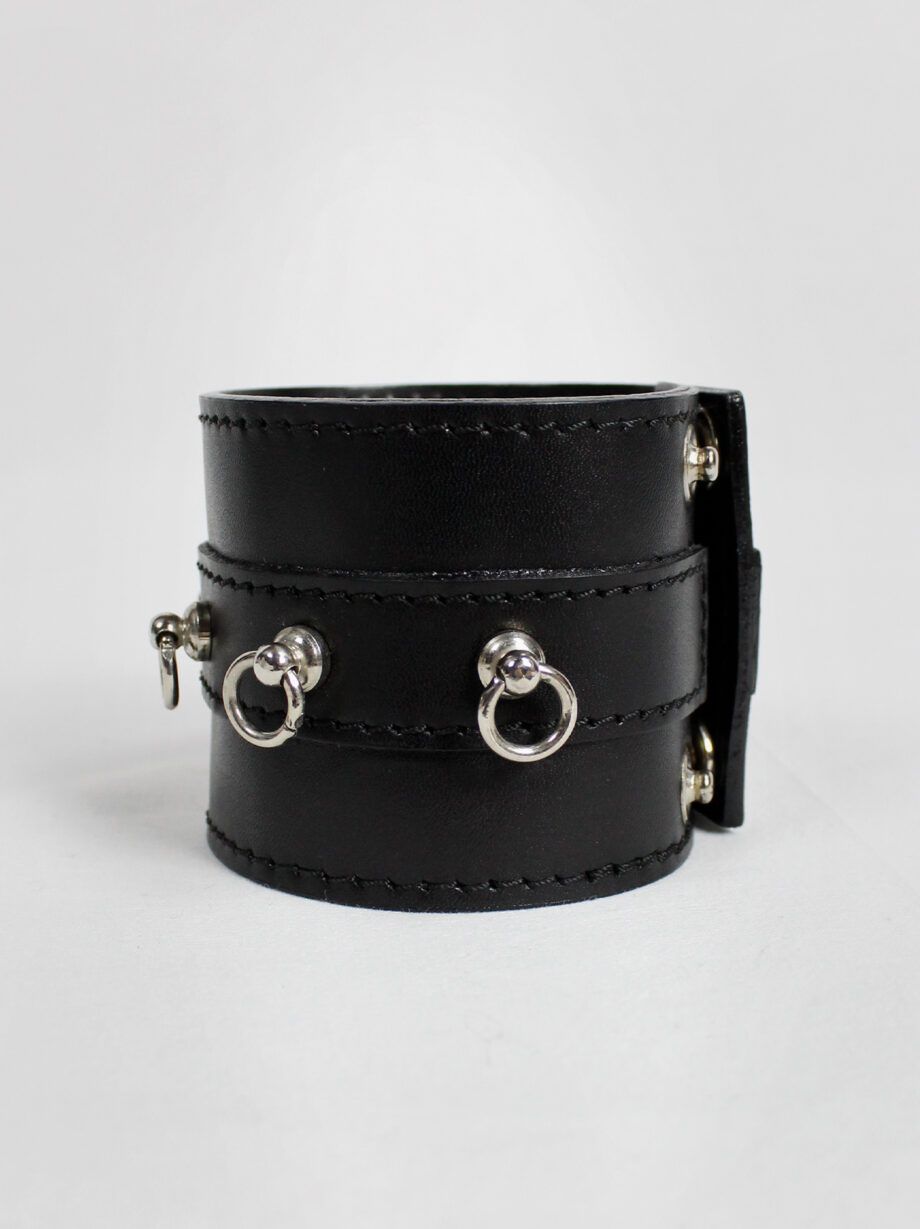 Xavier Delcour black leather bondage bracelet with silver rings (7)