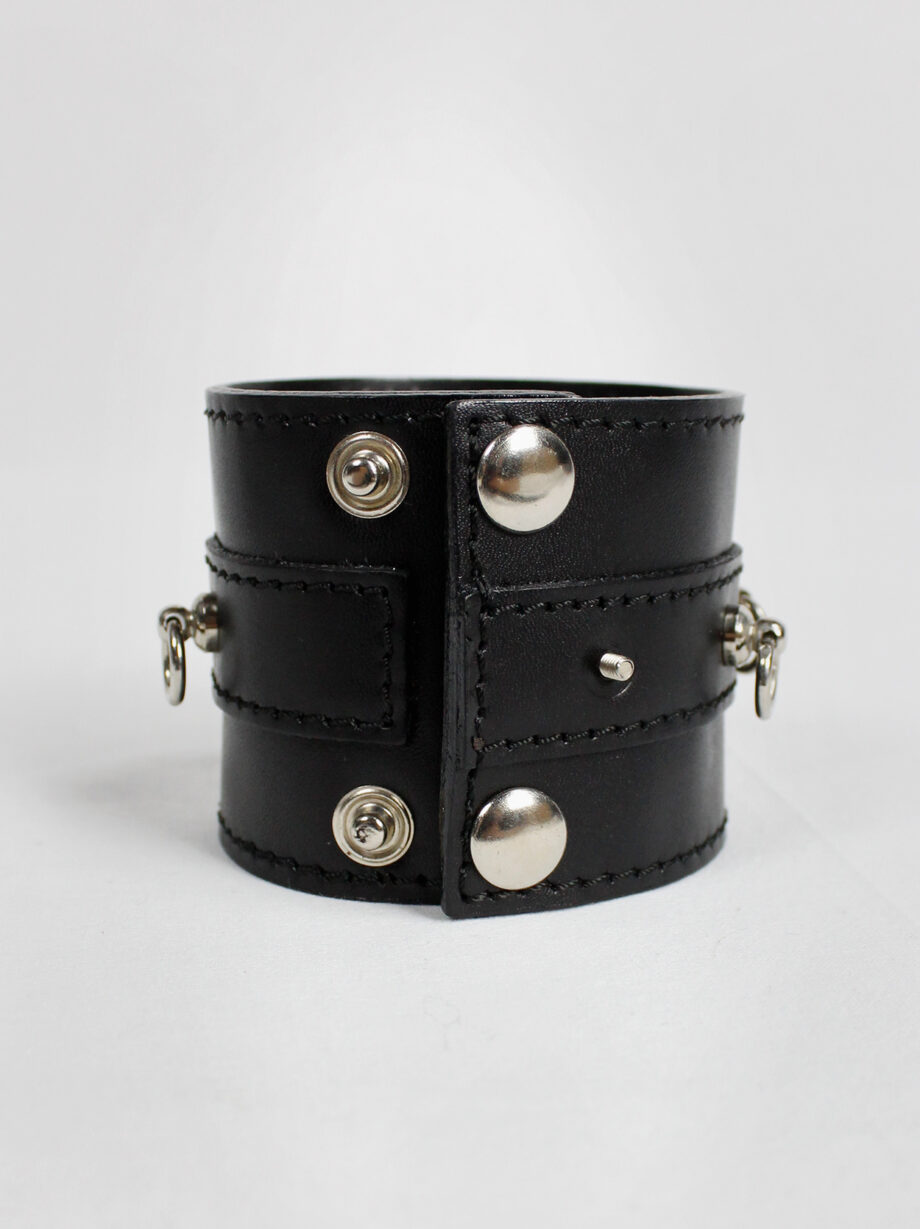 Xavier Delcour black leather bondage bracelet with silver rings (8)
