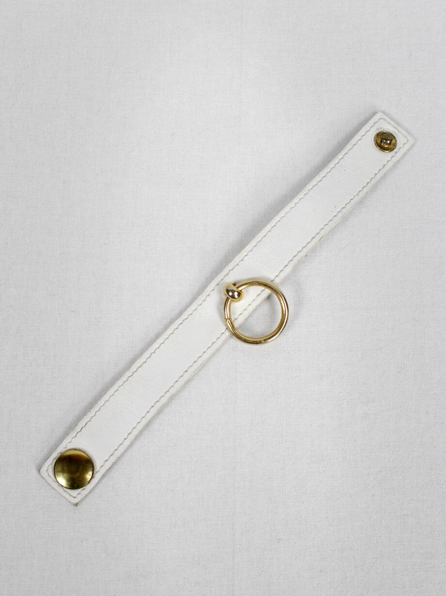Xavier Delcour white leather bracelet with gold bondage ring (1)