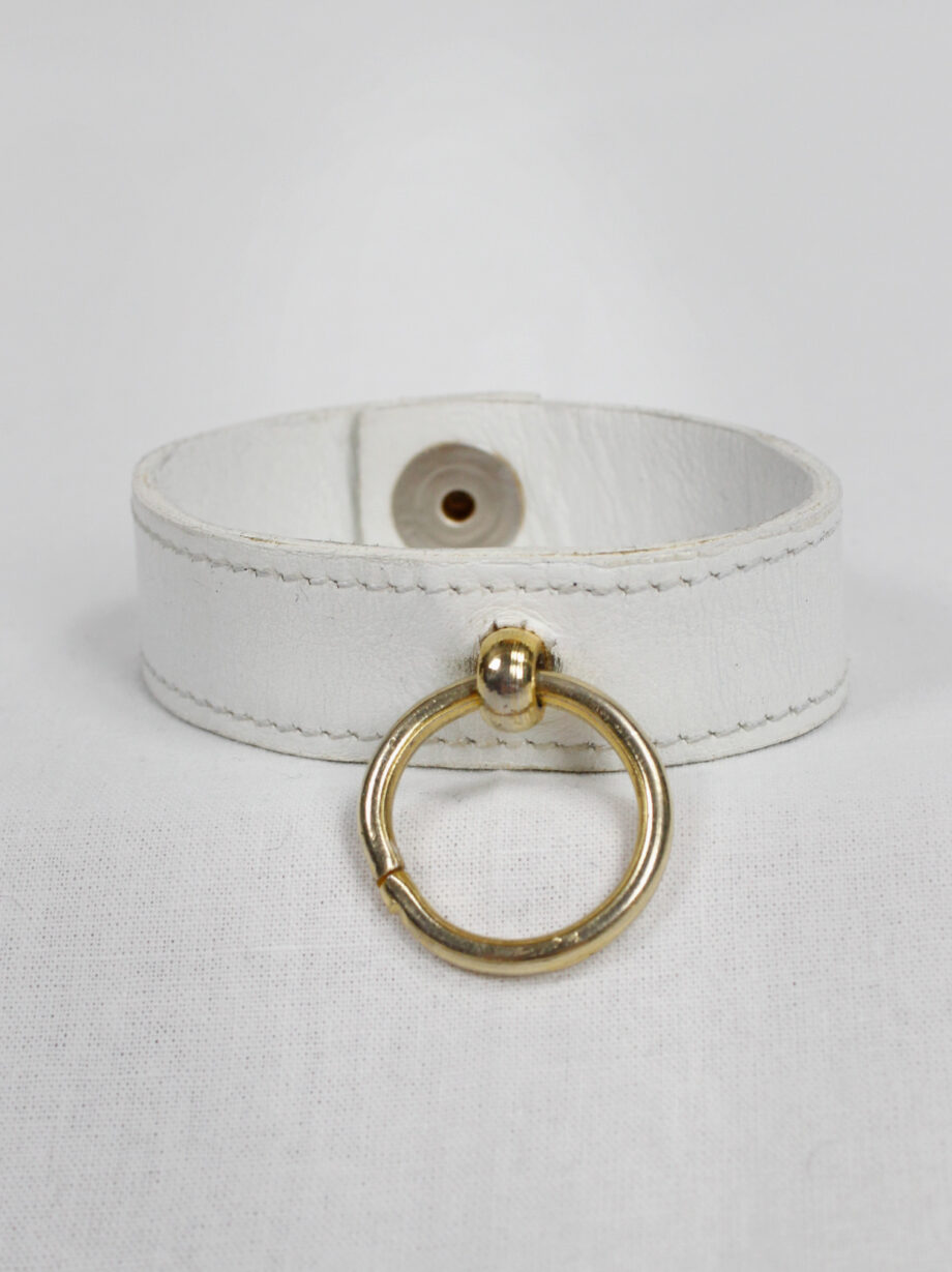Xavier Delcour white leather bracelet with gold bondage ring (11)