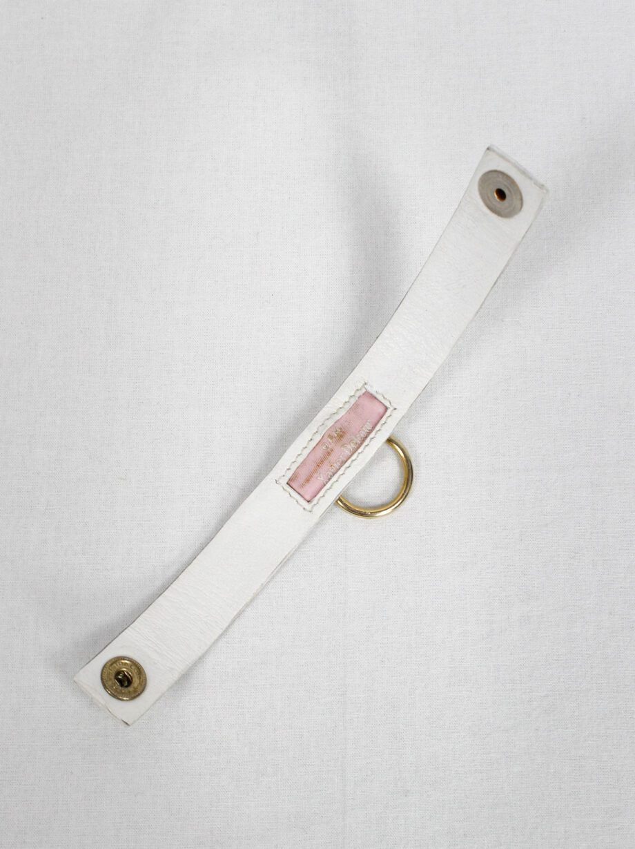 Xavier Delcour white leather bracelet with gold bondage ring (2)