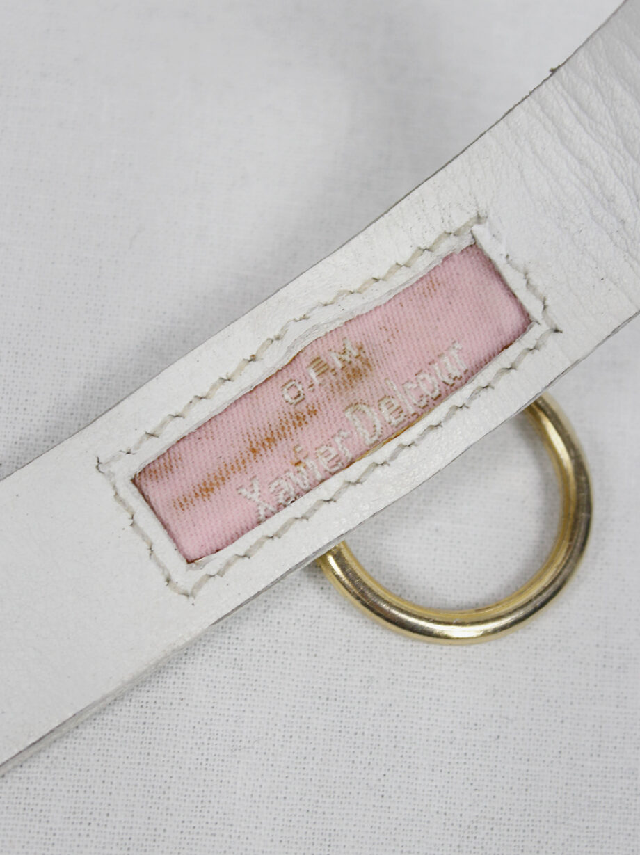 Xavier Delcour white leather bracelet with gold bondage ring (5)