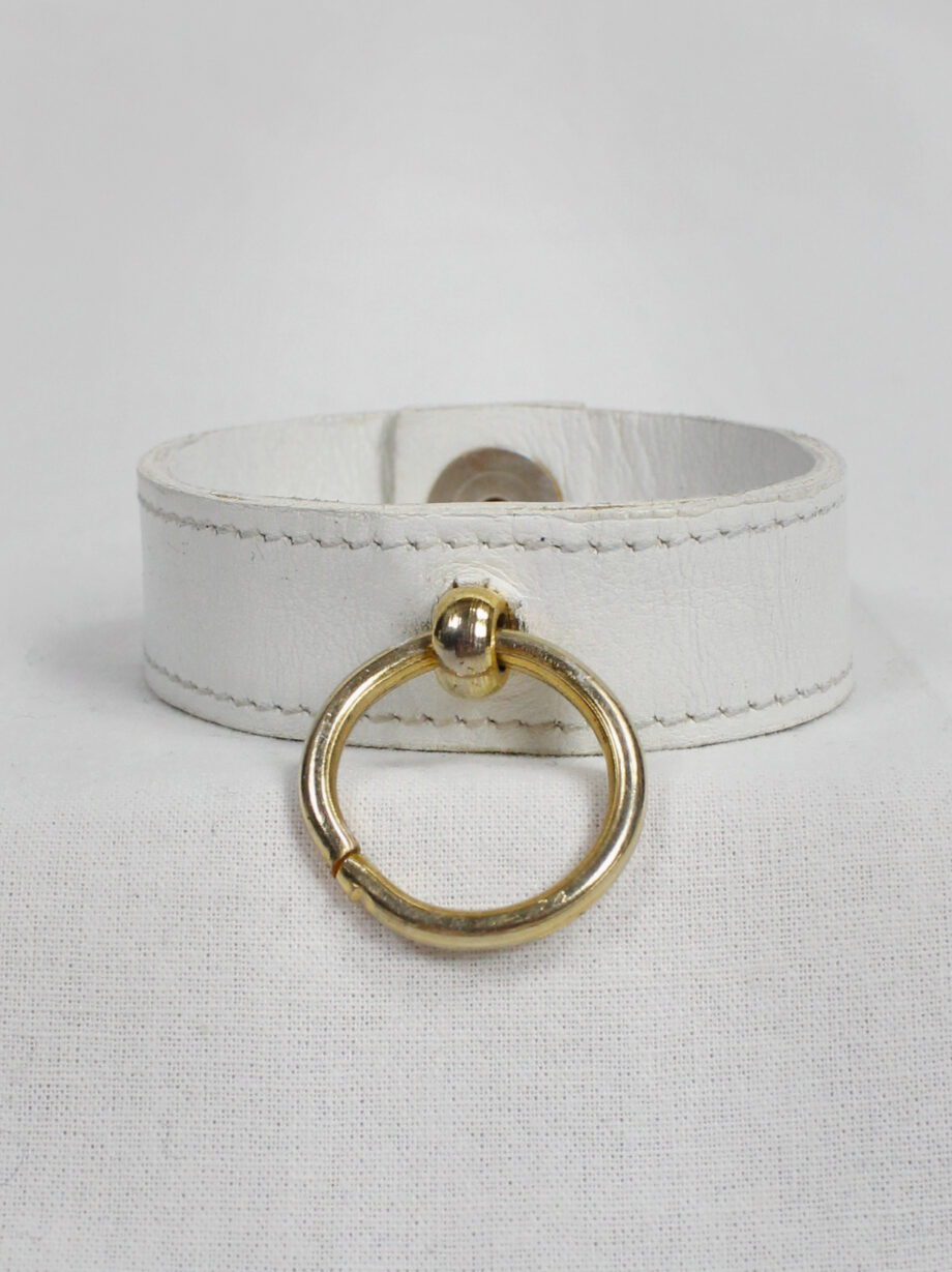 Xavier Delcour white leather bracelet with gold bondage ring (7)