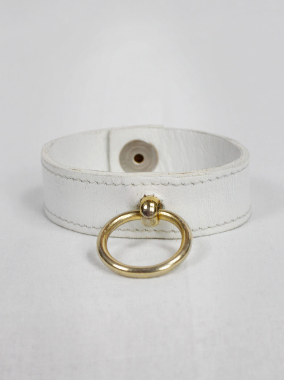 Xavier Delcour white leather bracelet with gold bondage ring (8)