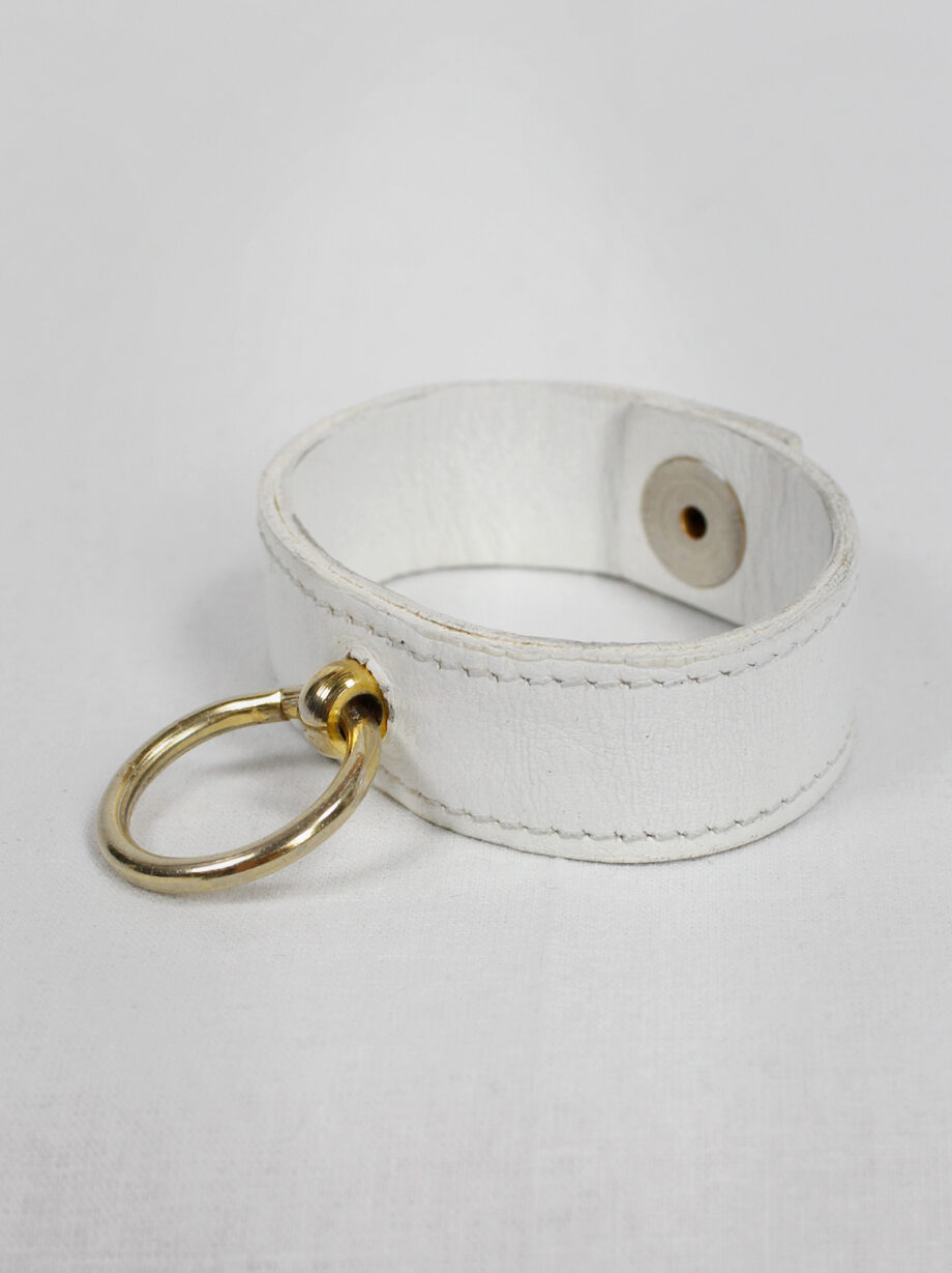 Xavier Delcour white leather bracelet with gold bondage ring (9)