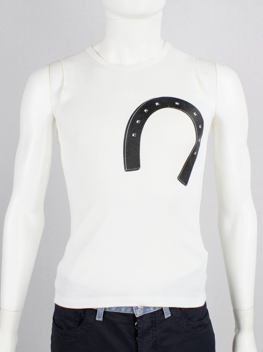 Xavier Delcour white sleeveless top with black horse shoe print spring 2003 (7)