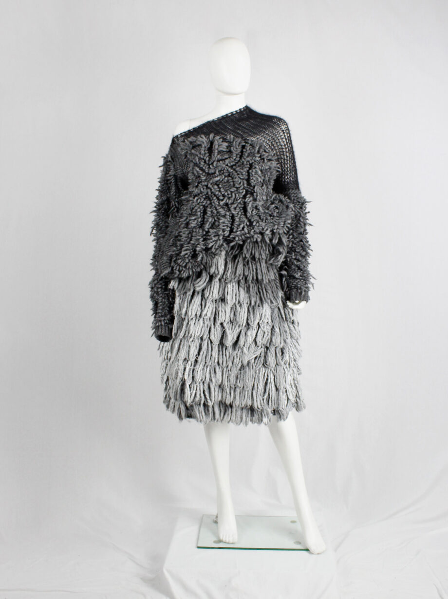 A.F. Vandevorst grey shaggy jumper with black woven shoulder panel fall 2015 (1)