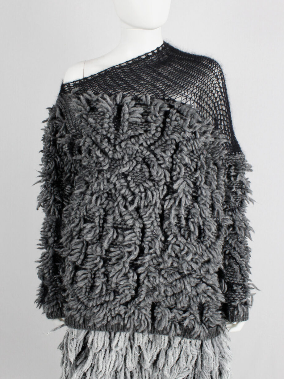A.F. Vandevorst grey shaggy jumper with black woven shoulder panel fall 2015 (14)