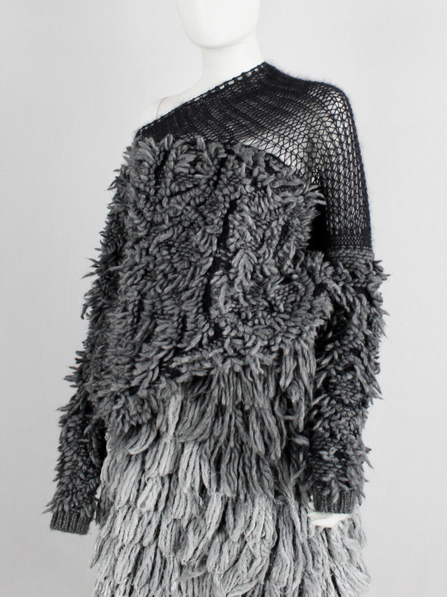 A.F. Vandevorst grey shaggy jumper with black woven shoulder panel fall 2015 (3)
