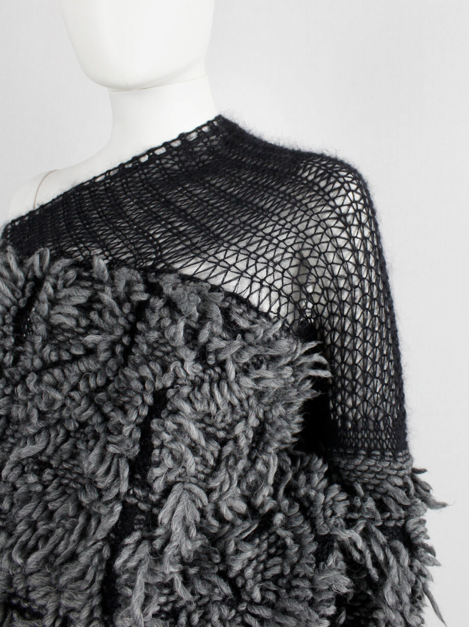 A.F. Vandevorst grey shaggy jumper with black woven shoulder panel fall 2015 (4)