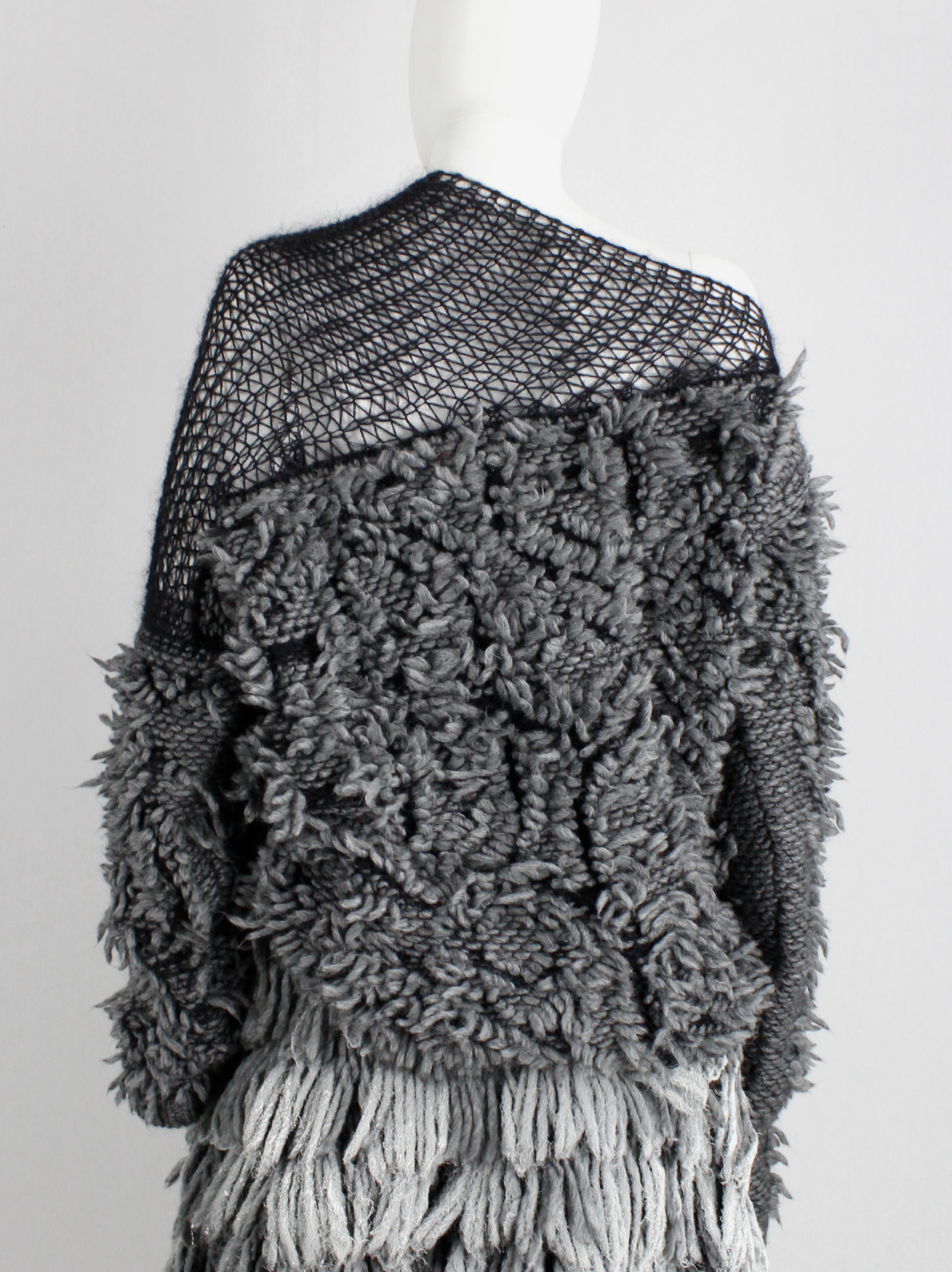 A.F. Vandevorst grey shaggy jumper with black woven shoulder panel ...