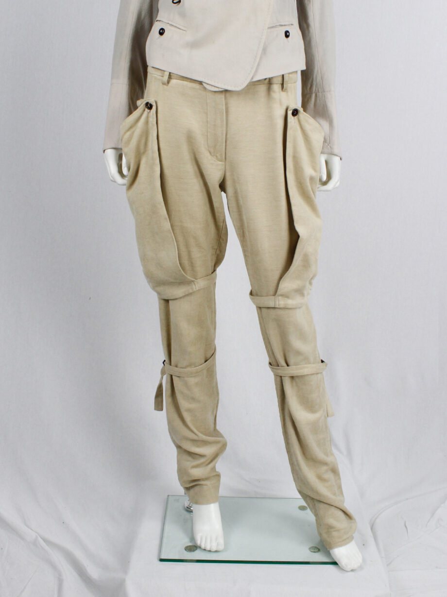 Ann Demeulemeester beige horseriding trousers with side pockets and belt straps fall 2004 (10)
