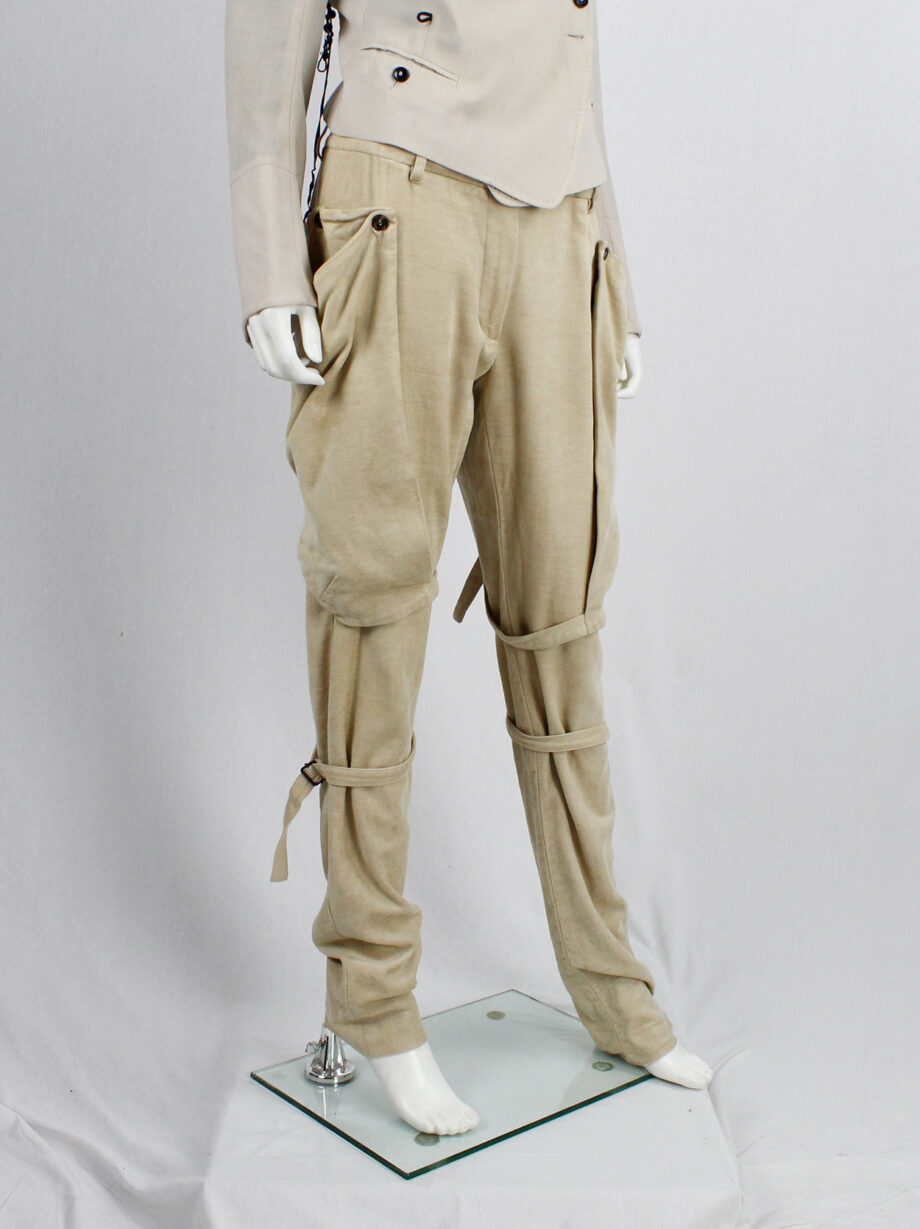 Ann Demeulemeester beige horseriding trousers with side pockets and belt straps fall 2004 (13)