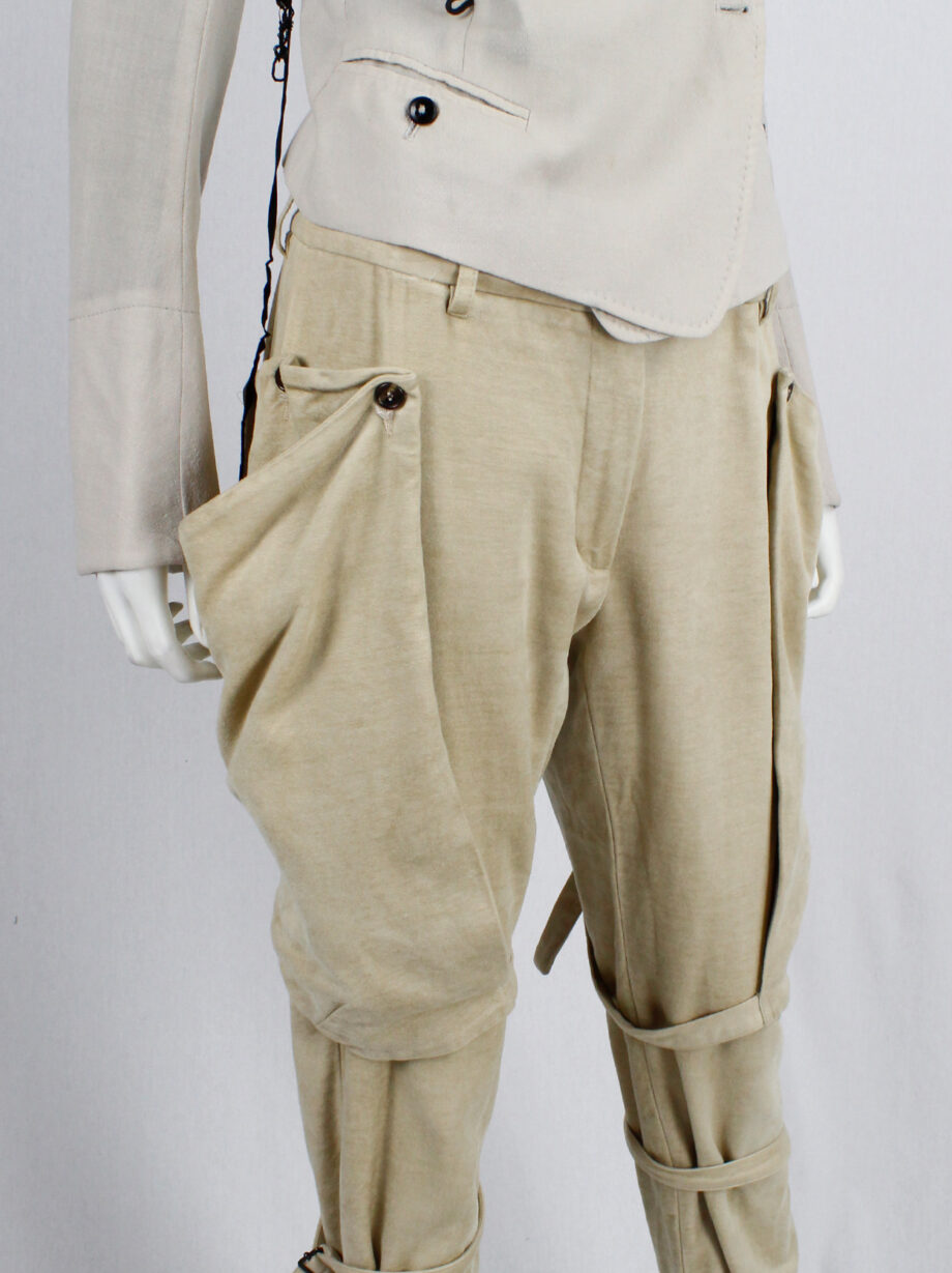 Ann Demeulemeester beige horseriding trousers with side pockets and belt straps fall 2004 (14)