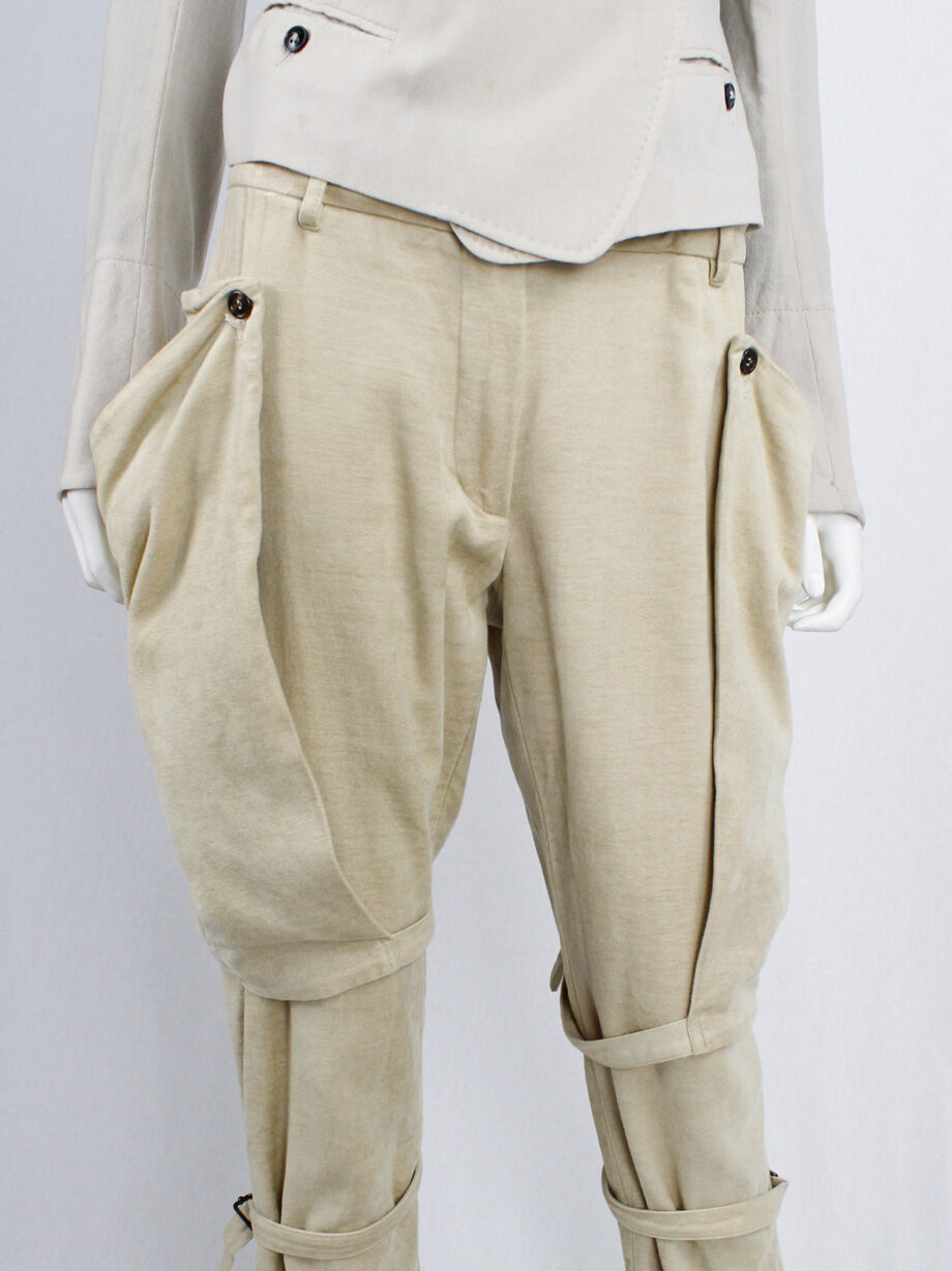 Ann Demeulemeester beige horseriding trousers with side pockets and belt straps fall 2004 (15)