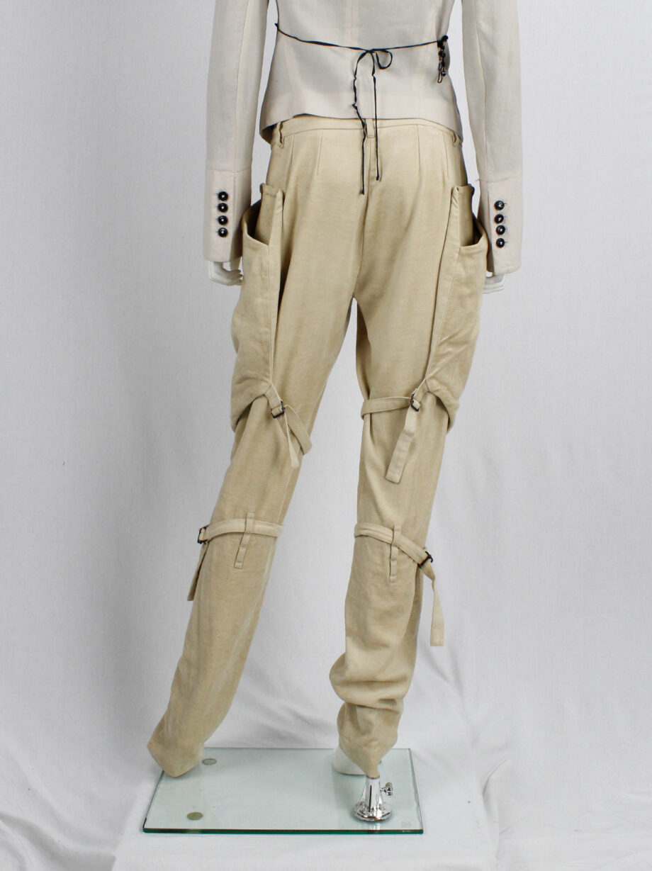 Ann Demeulemeester beige horseriding trousers with side pockets and belt straps fall 2004 (3)