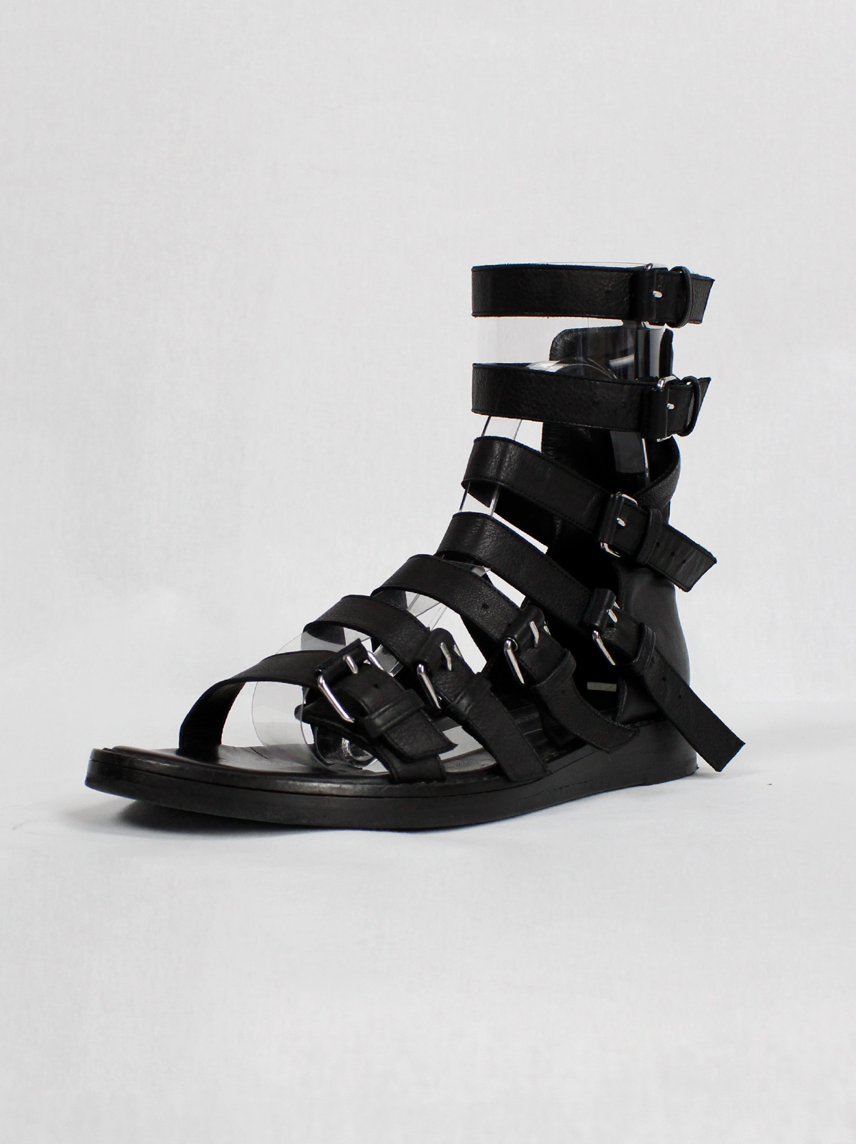 Ann Demeulemeester black flat gladiator sandals with belts (37 ...
