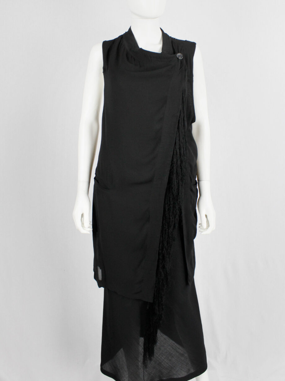 Ann Demeulemeester black long asymmetric waistcoat with braided tassels spring 2012 (14)