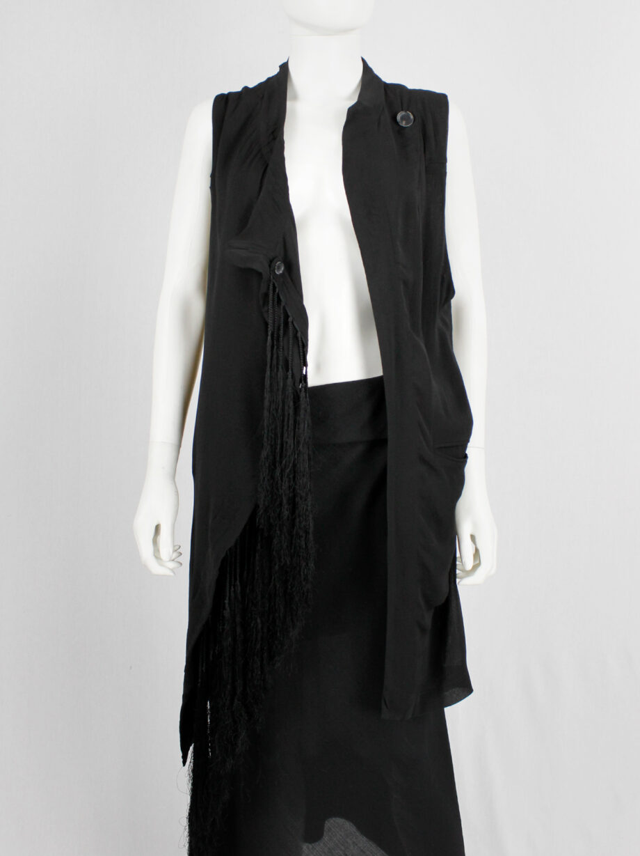 Ann Demeulemeester black long asymmetric waistcoat with braided tassels spring 2012 (18)