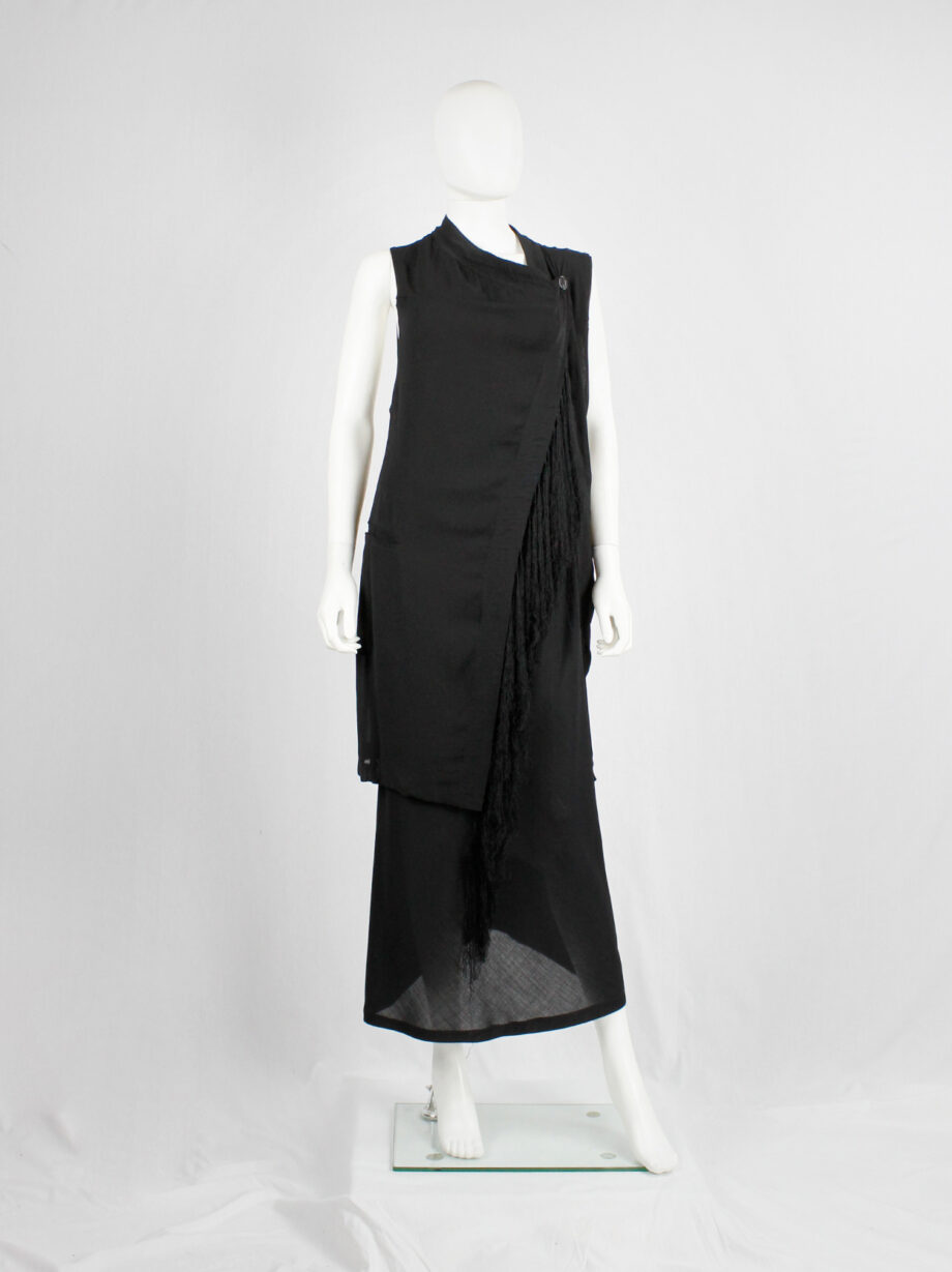 Ann Demeulemeester black long asymmetric waistcoat with braided tassels spring 2012 (4)