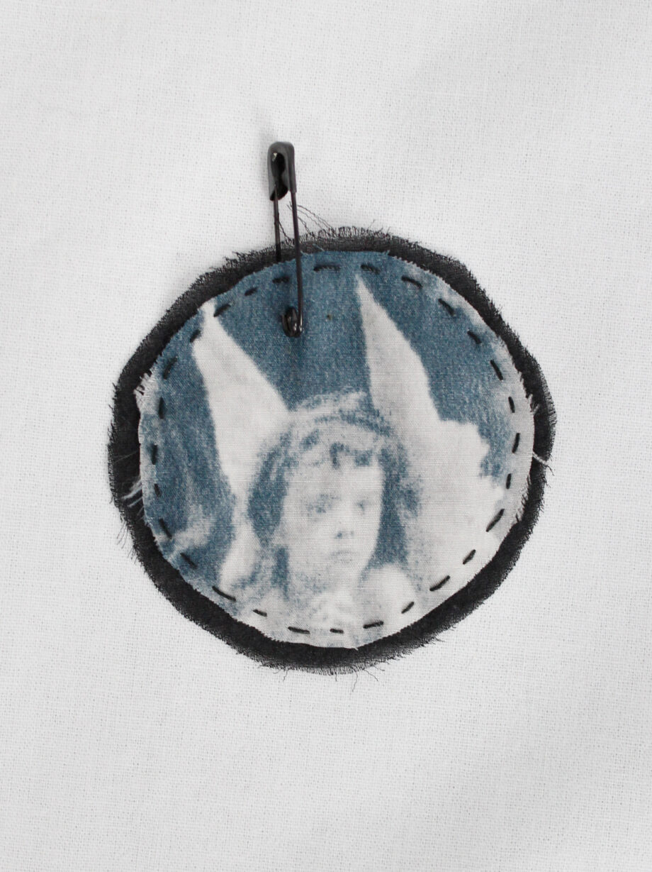 Ann Demeulemeester circle brooch with cherub print stitched onto black silk fall 2005 (10)