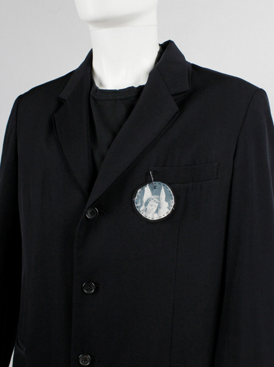 Ann Demeulemeester circle brooch with cherub print stitched onto black silk fall 2005 (9)