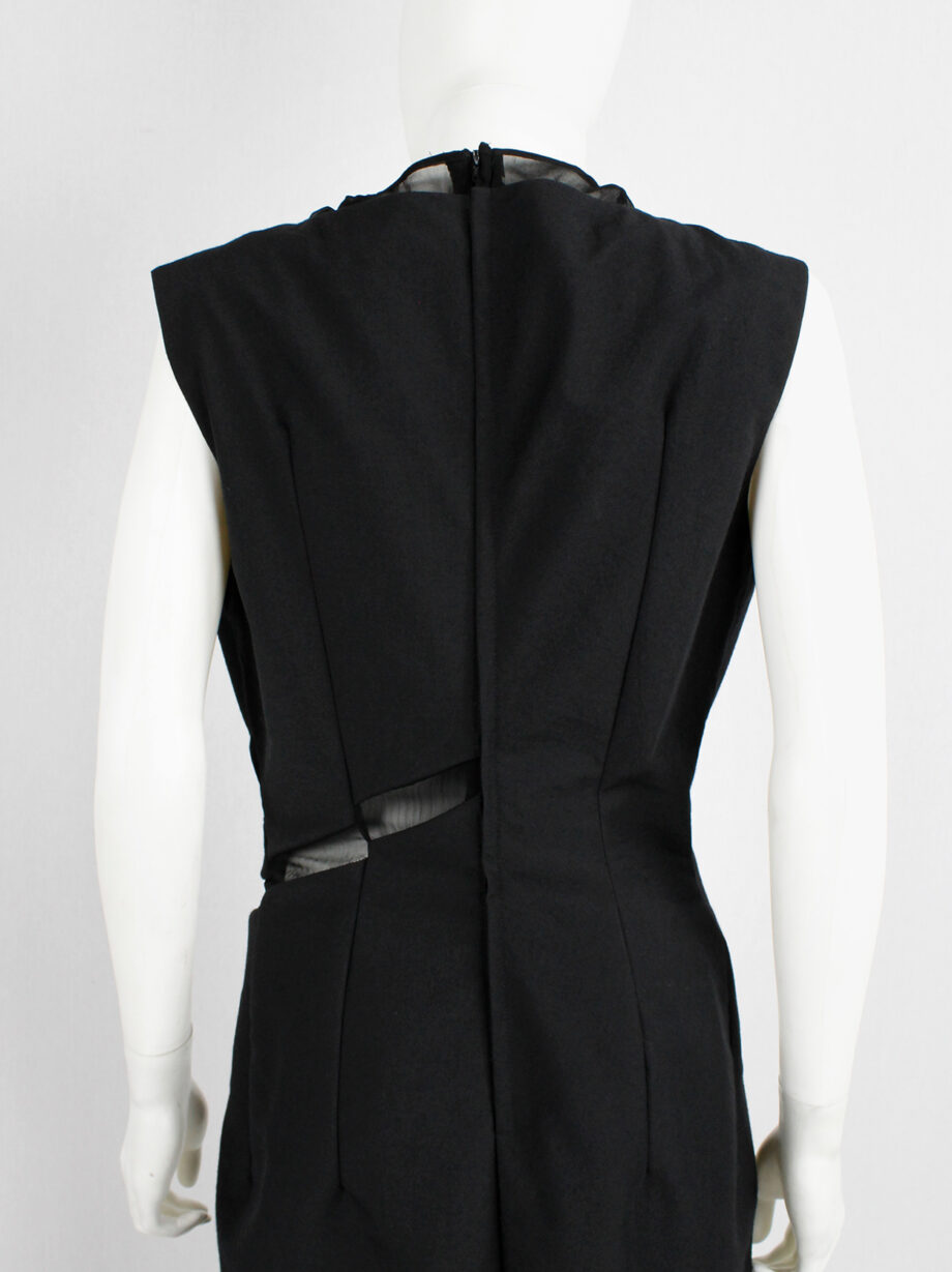 Comme des Garçons black panelled dress with faux fur trim on a sheer underlayer fall 1997 (10)