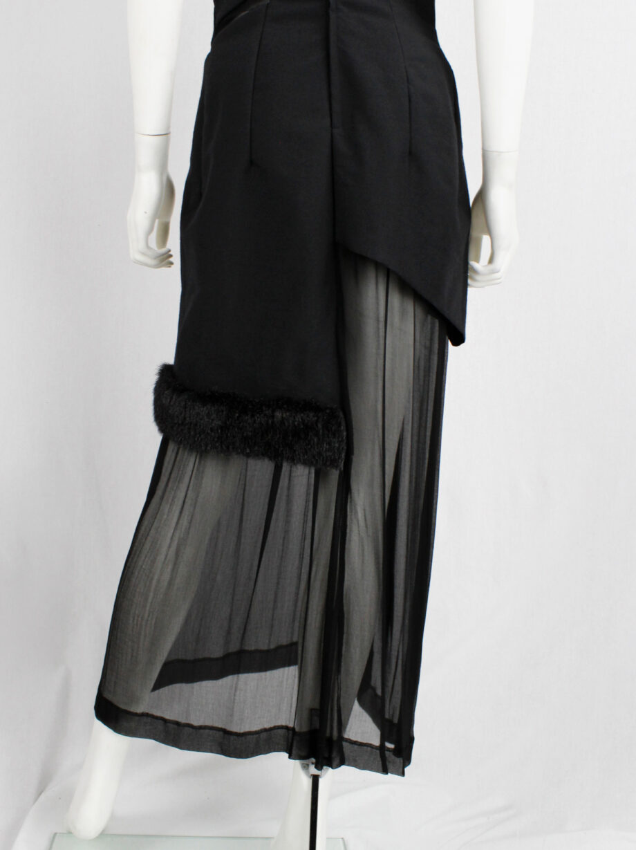 Comme des Garçons black panelled dress with faux fur trim on a sheer underlayer fall 1997 (11)