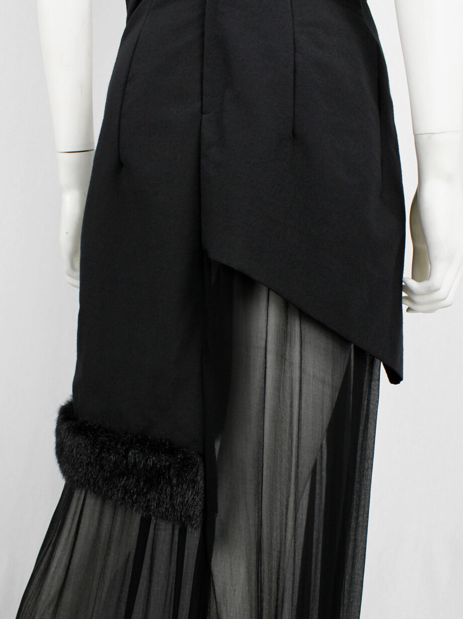 Comme des Garçons black panelled dress with faux fur trim on a sheer underlayer fall 1997 (12)