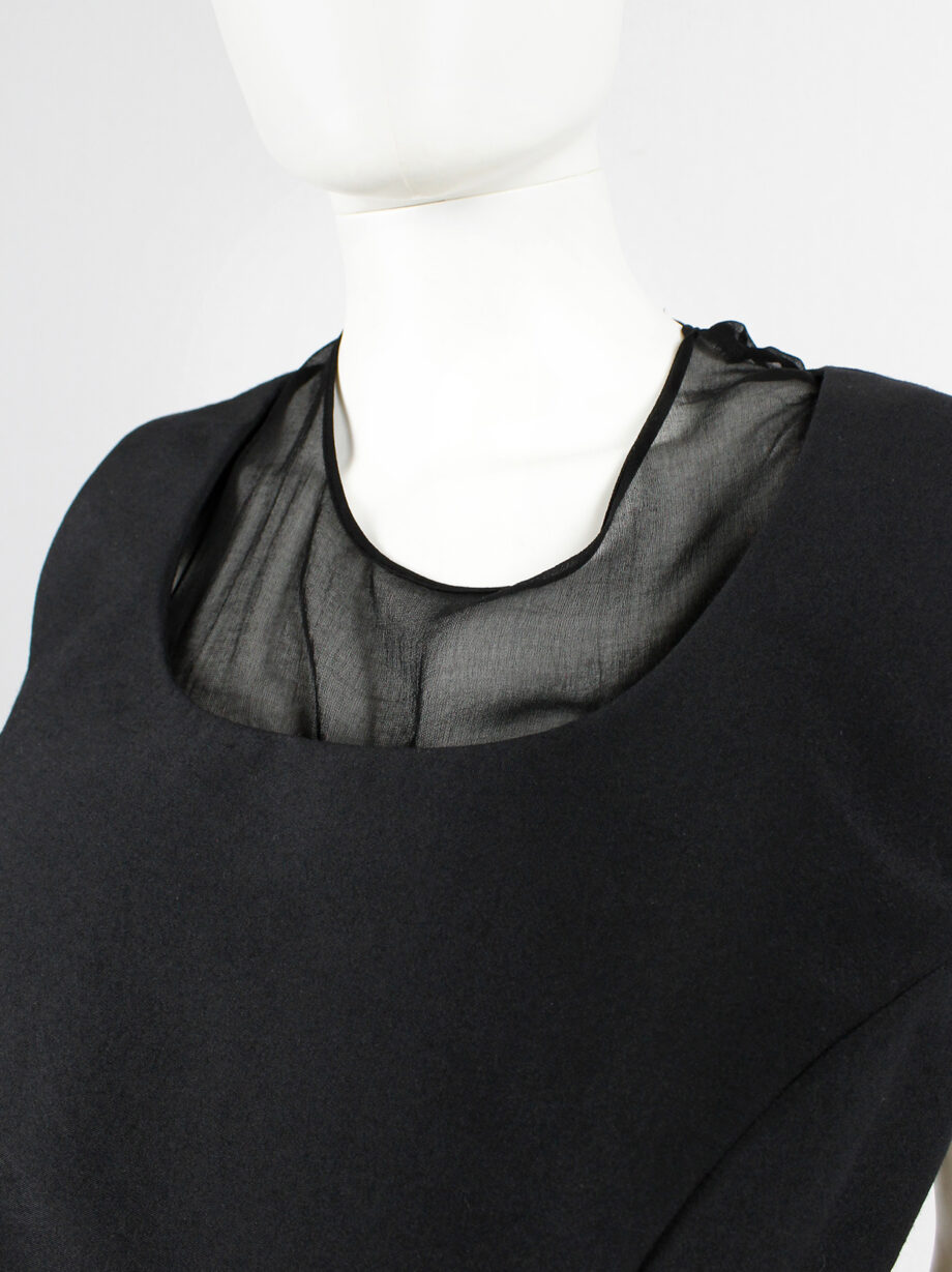 Comme des Garçons black panelled dress with faux fur trim on a sheer underlayer fall 1997 (21)