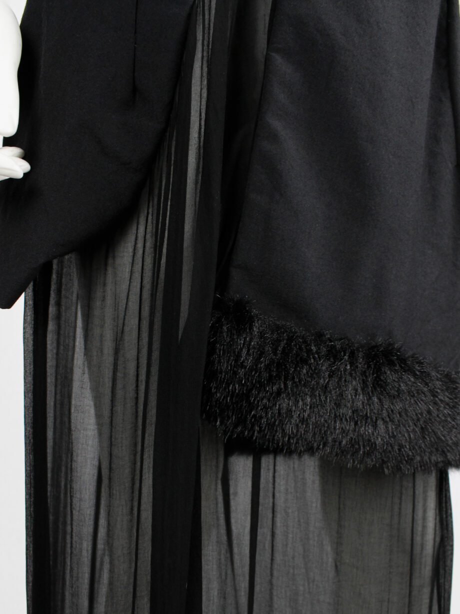 Comme des Garçons black panelled dress with faux fur trim on a sheer underlayer fall 1997 (24)